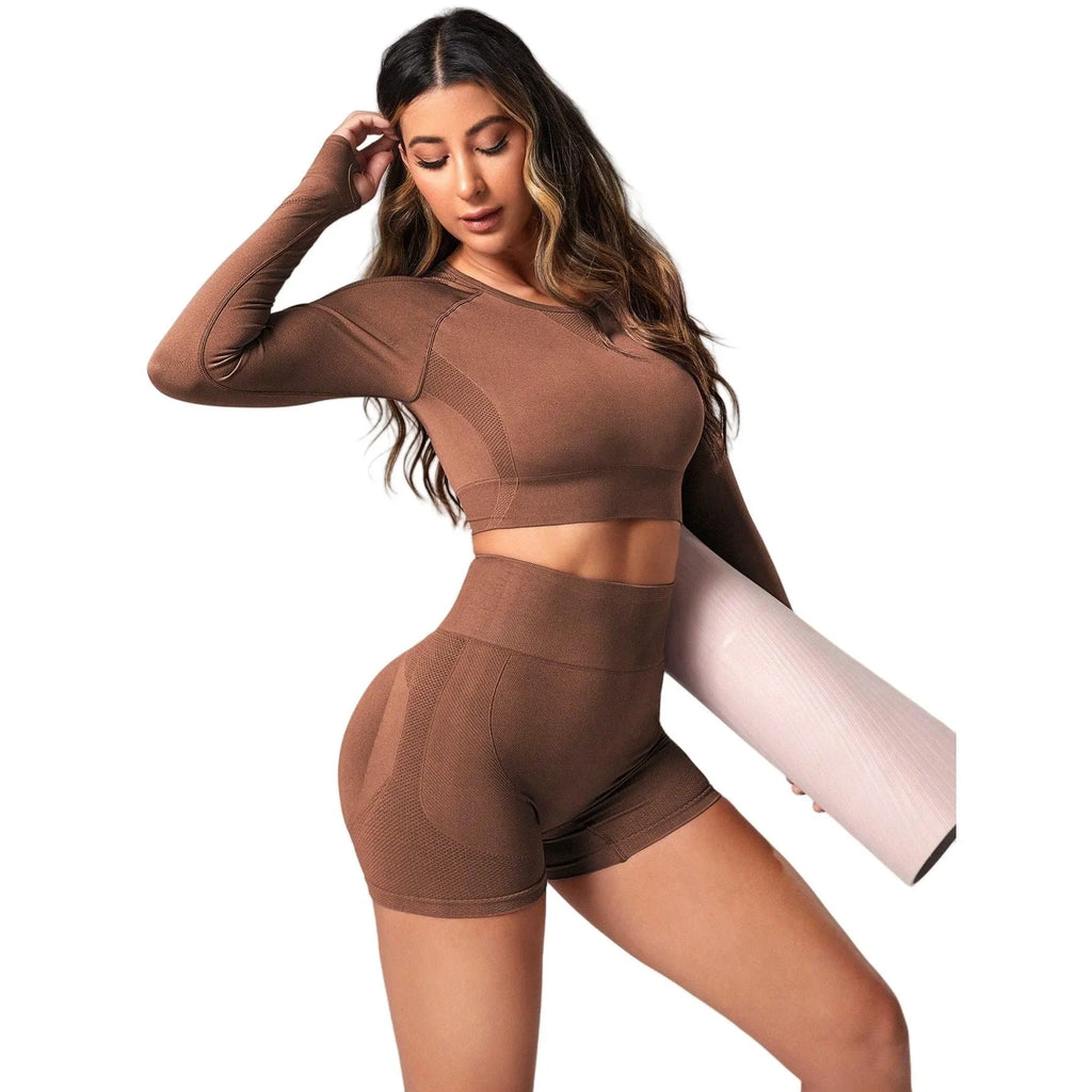 Women's high-waisted yoga suit set in chemical fibre blend fabric with long sleeves
