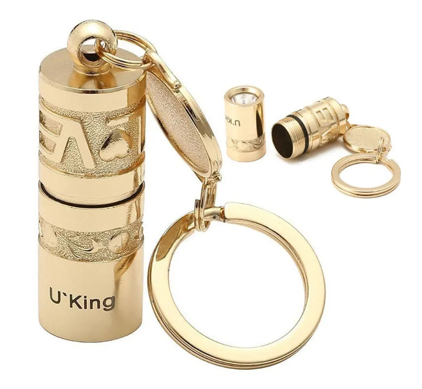 Waterproof mini LED keychain flashlight with gold electroplated zinc alloy body