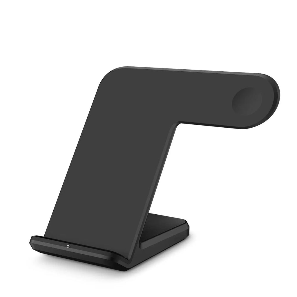 Black 15W wireless phone charger with silicone non-slip pad and Type-C cable