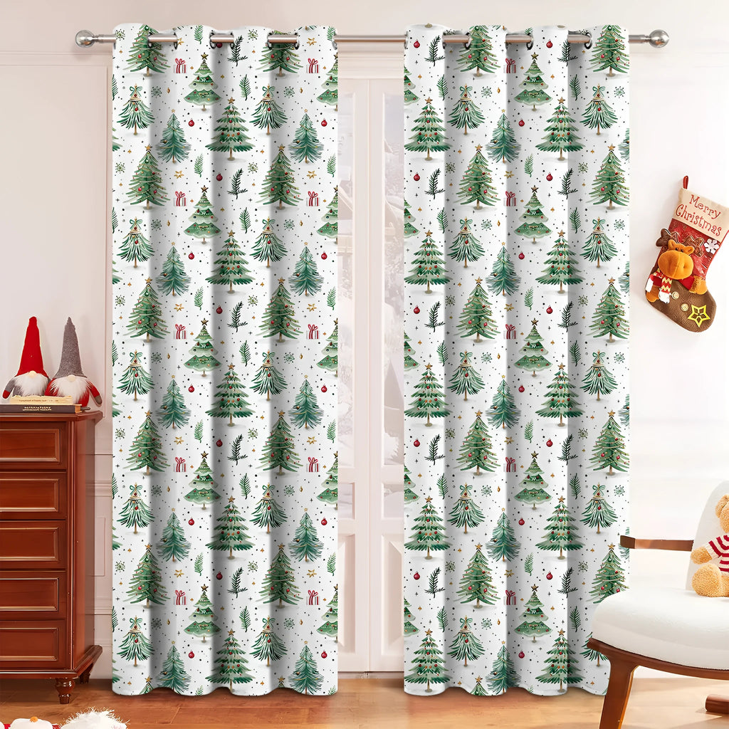 Polyester curtains with Christmas Forest punching pattern for sun shading in modern simplicity style