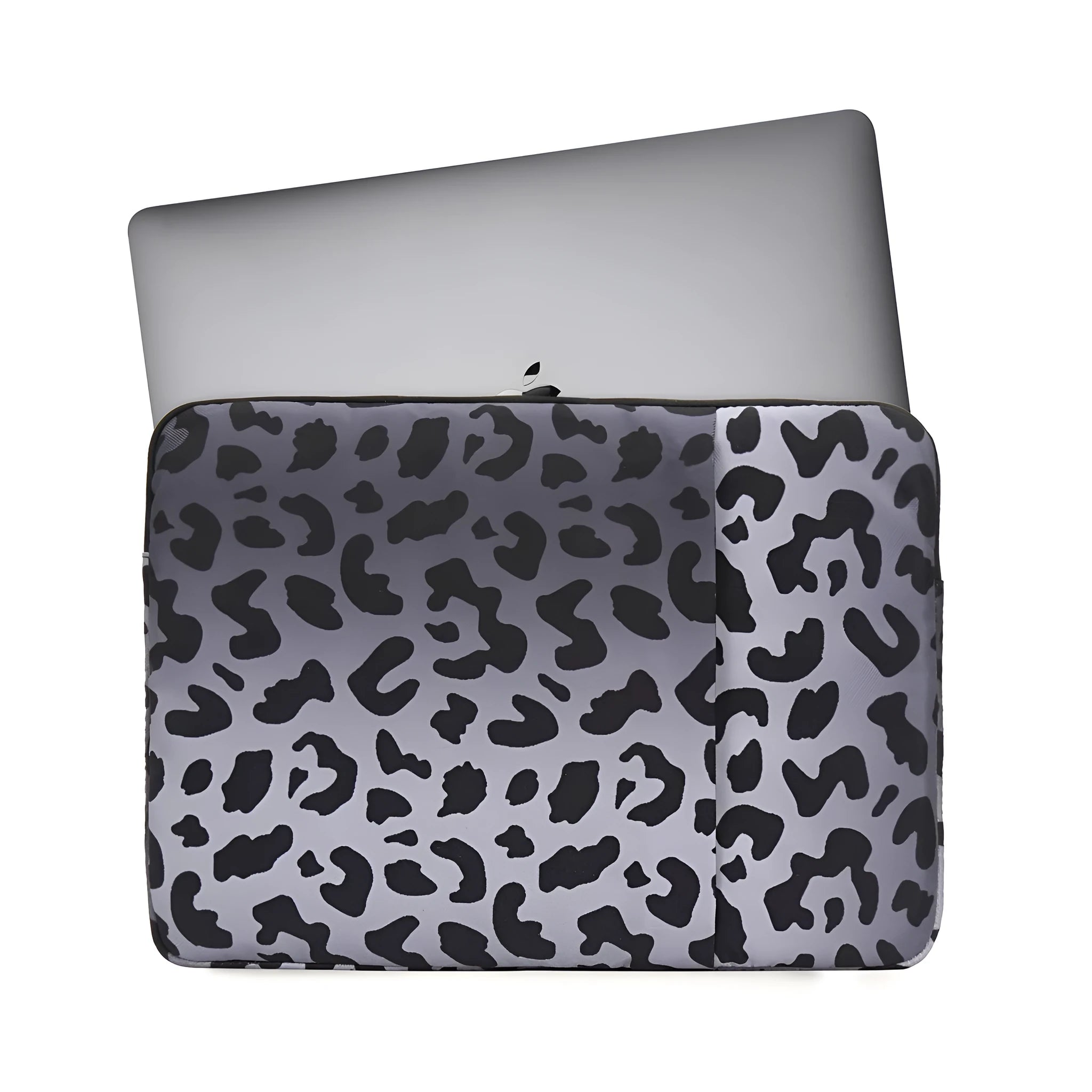 Leopard print laptop sleeve for 13-inch to 16-inch laptops with waterproof polyester construction