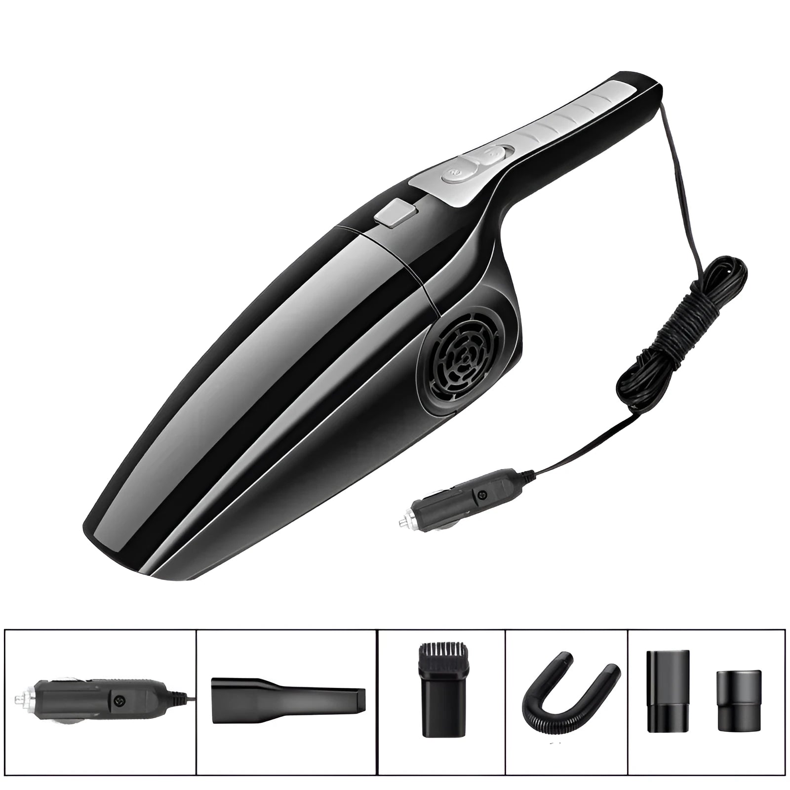 PoHigh Power Hypa car vacuum cleaner in black or orange colours, measuring 36cm long