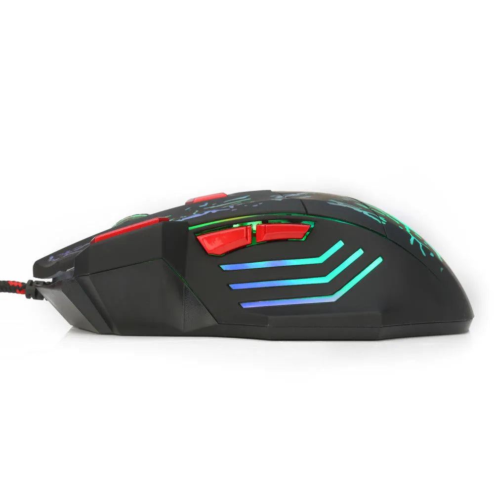 Black H300BK gaming mouse with colourful luminous crack design and USB cable