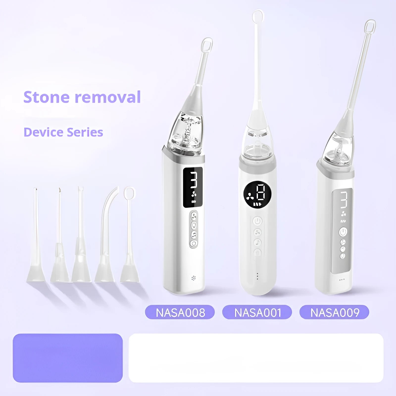 Milky white tonsil stone remover oral cleaning tool with built-in light on a white background.