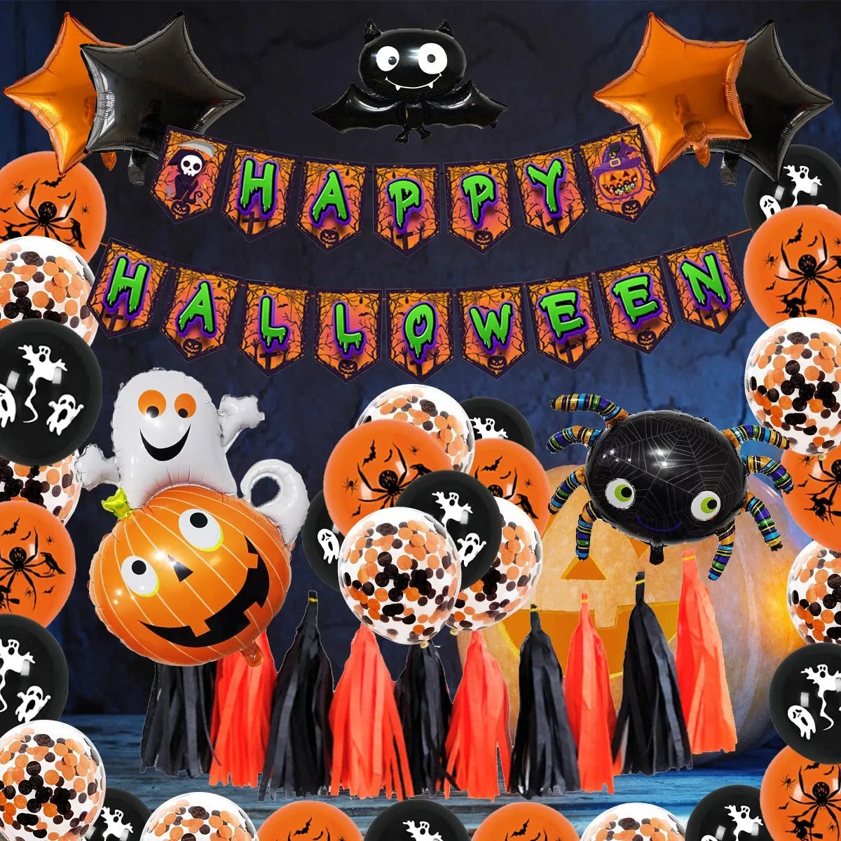 Halloween spider web balloon arch decoration set in white and black latex