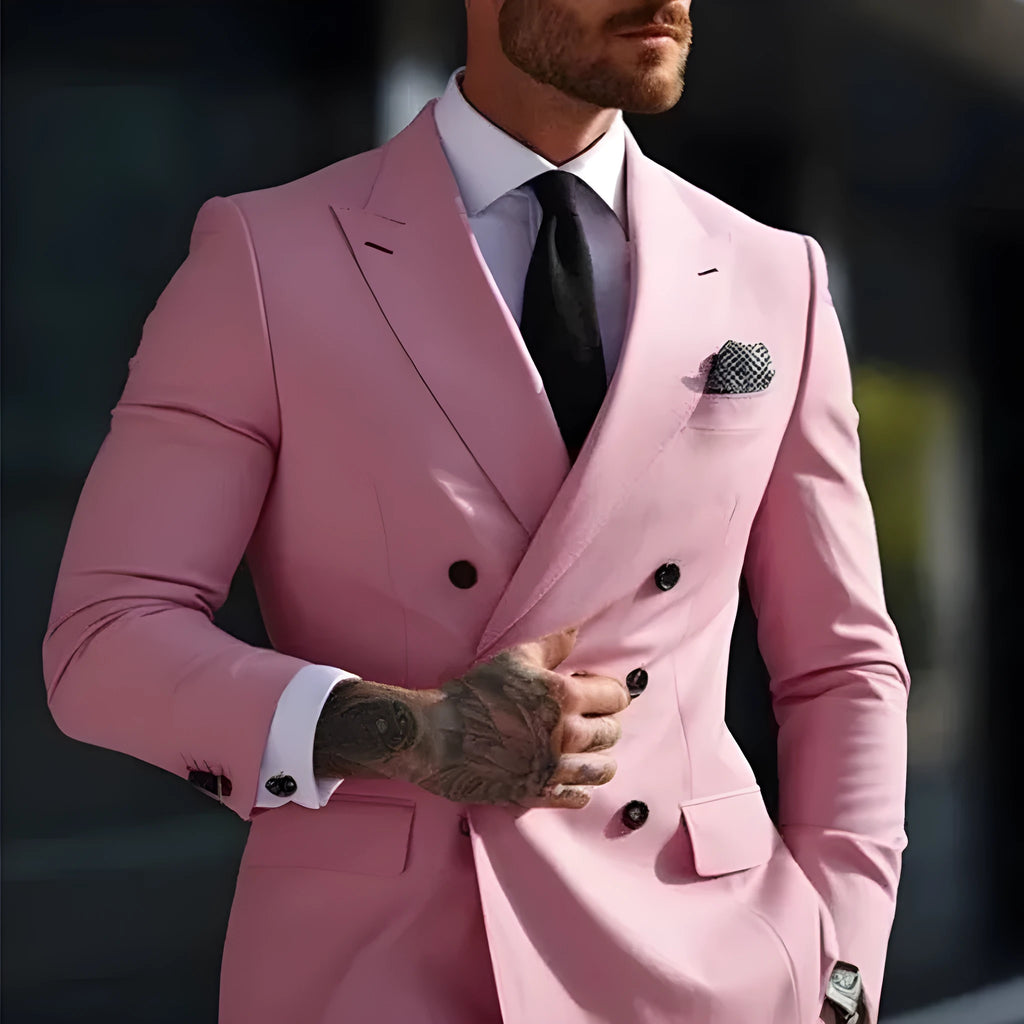 Korean style slim fit men's two-piece suit in a cotton blend fabric, shown in a grey colour.