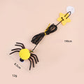 Red cat hanging door toy with elastic rope, feather, bell, and spider decoration