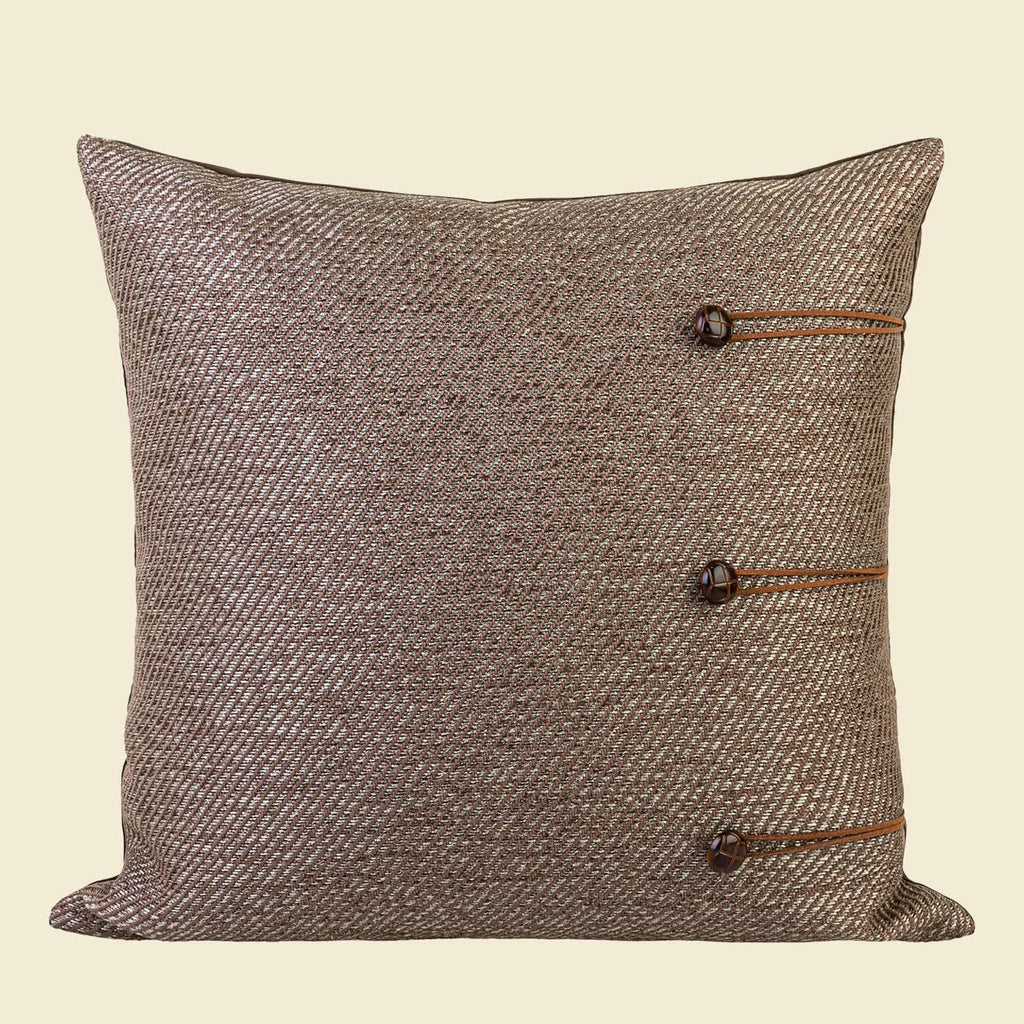 Chinese ancient style Maillard colour square cushion with geometric pattern on sofa
