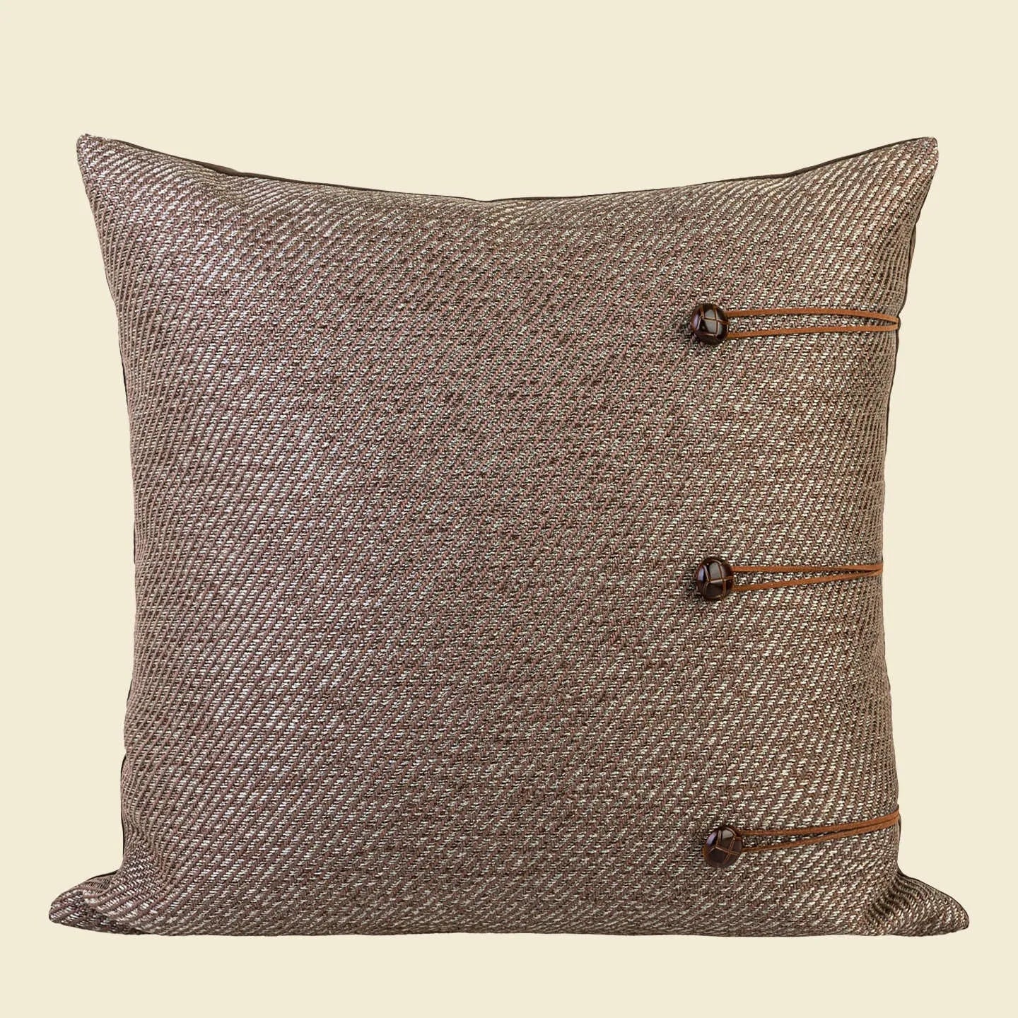 Chinese ancient style Maillard colour square cushion with geometric pattern on sofa