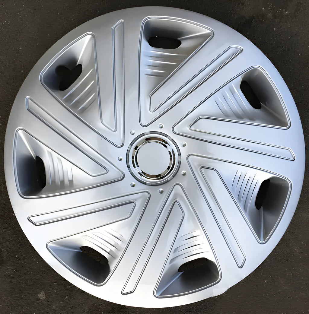 Universal silver, black, and electroplating ABS plastic wheel hub covers in 13 to 16-inch sizes.