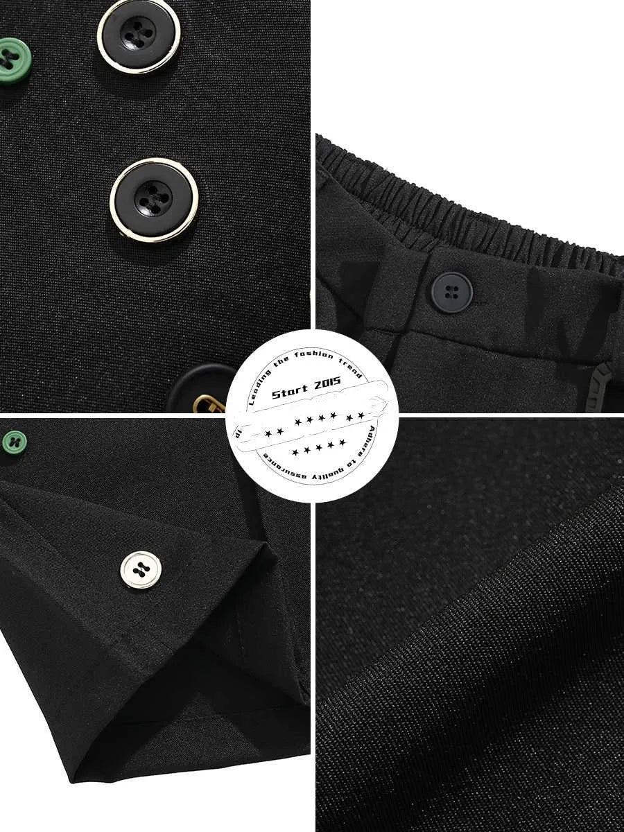 Black men's loose straight-leg shorts with a semi-elastic waist, colour button, and zip fly.