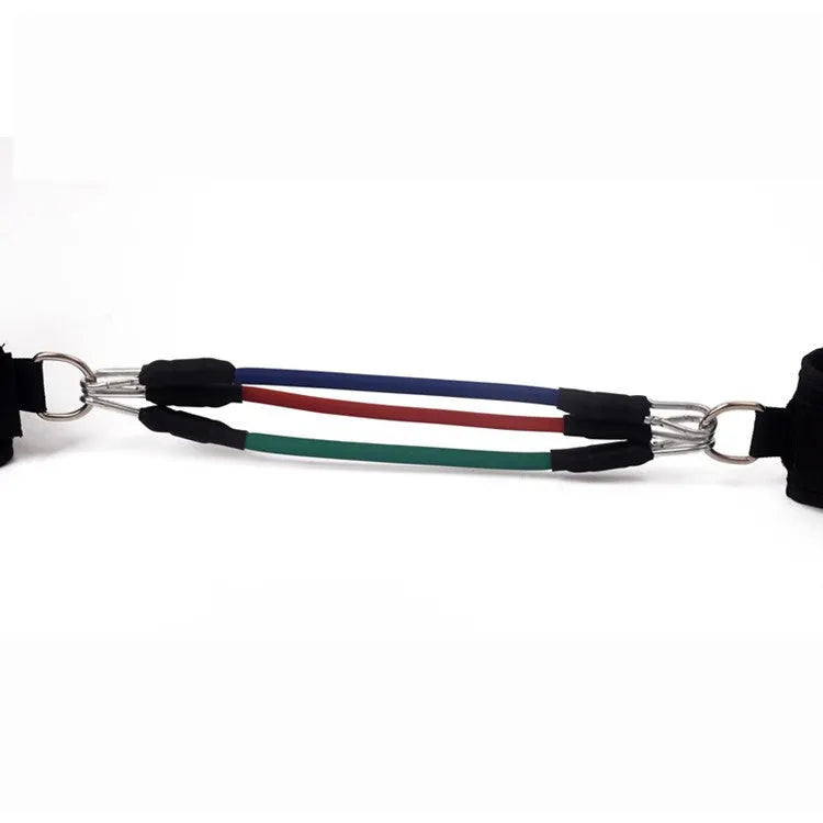 Black polypropylene pull rope set for taekwondo and explosive leg force training.