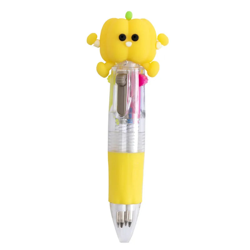 Cartoon theme four-colour press ballpoint pen with silicone grip and 0.7mm tip