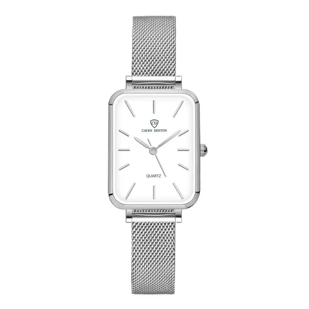 Women's waterproof quartz watch with woven steel strap in rose gold or silver colour