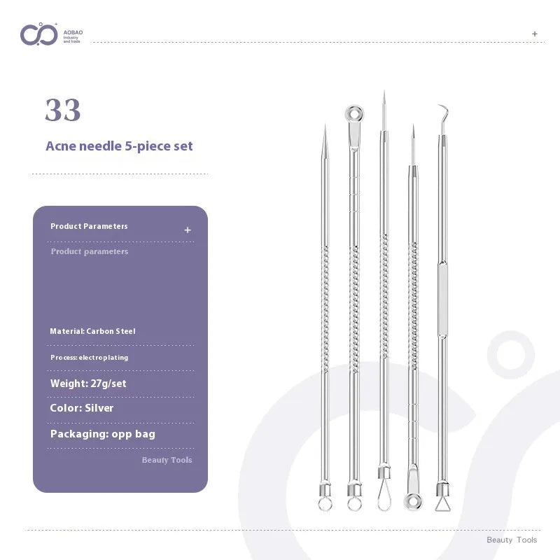 4-piece metal acne needle set with ultra fine pointed tips on silver background