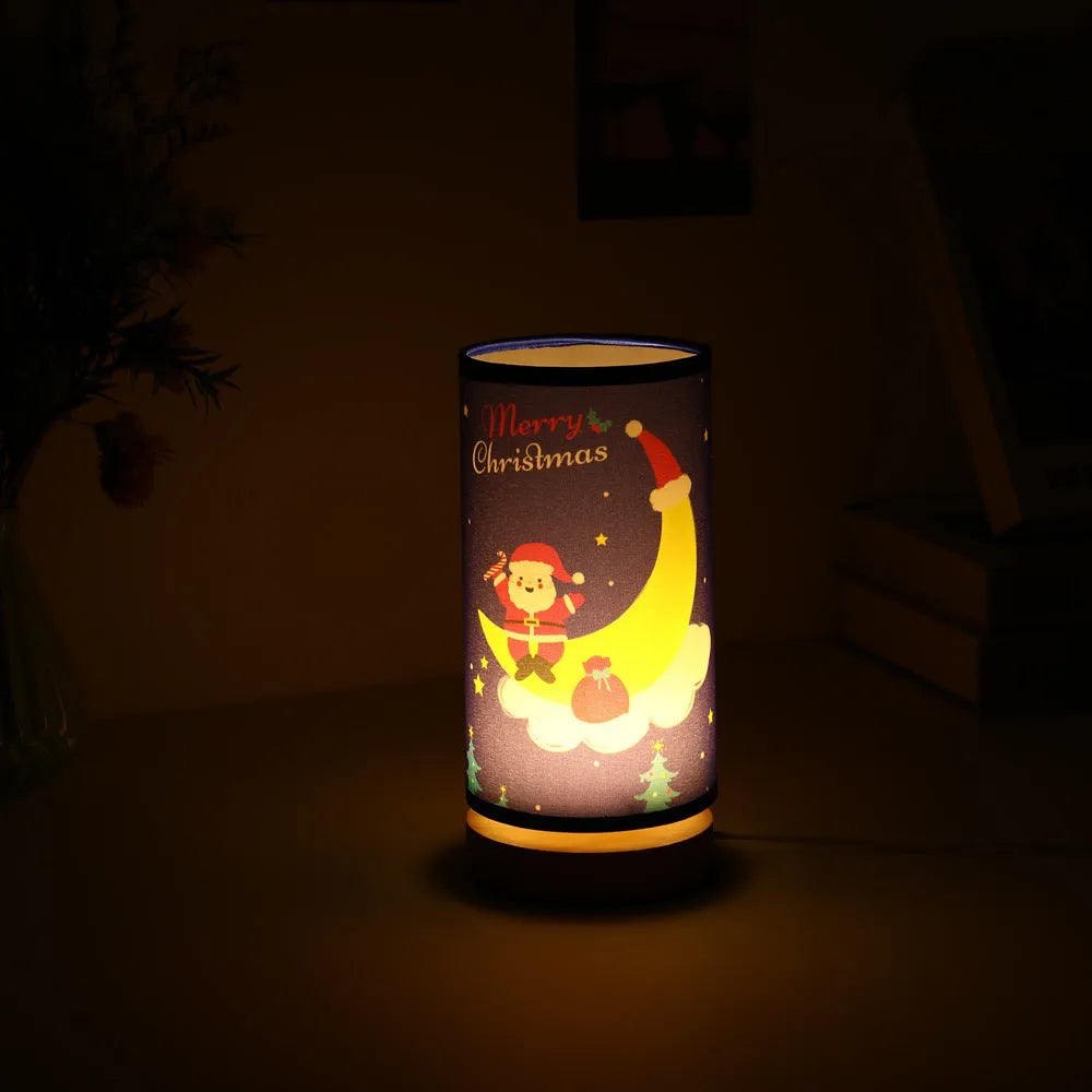 Moon Santa Claus shaped LED night light with USB plug cable and bamboo lamp holder.