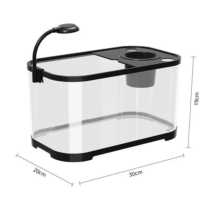 Desktop smart fish tank with integrated filter system in luxury black or white finish