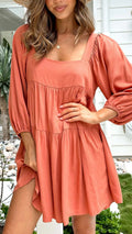 Children's backless dress with square collar and puff sleeves in artistic retro style