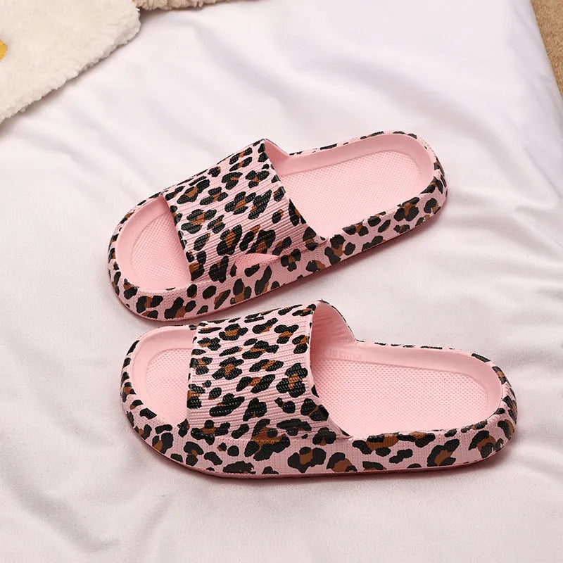Women's leopard print EVA slippers with thick sole in multiple colour options