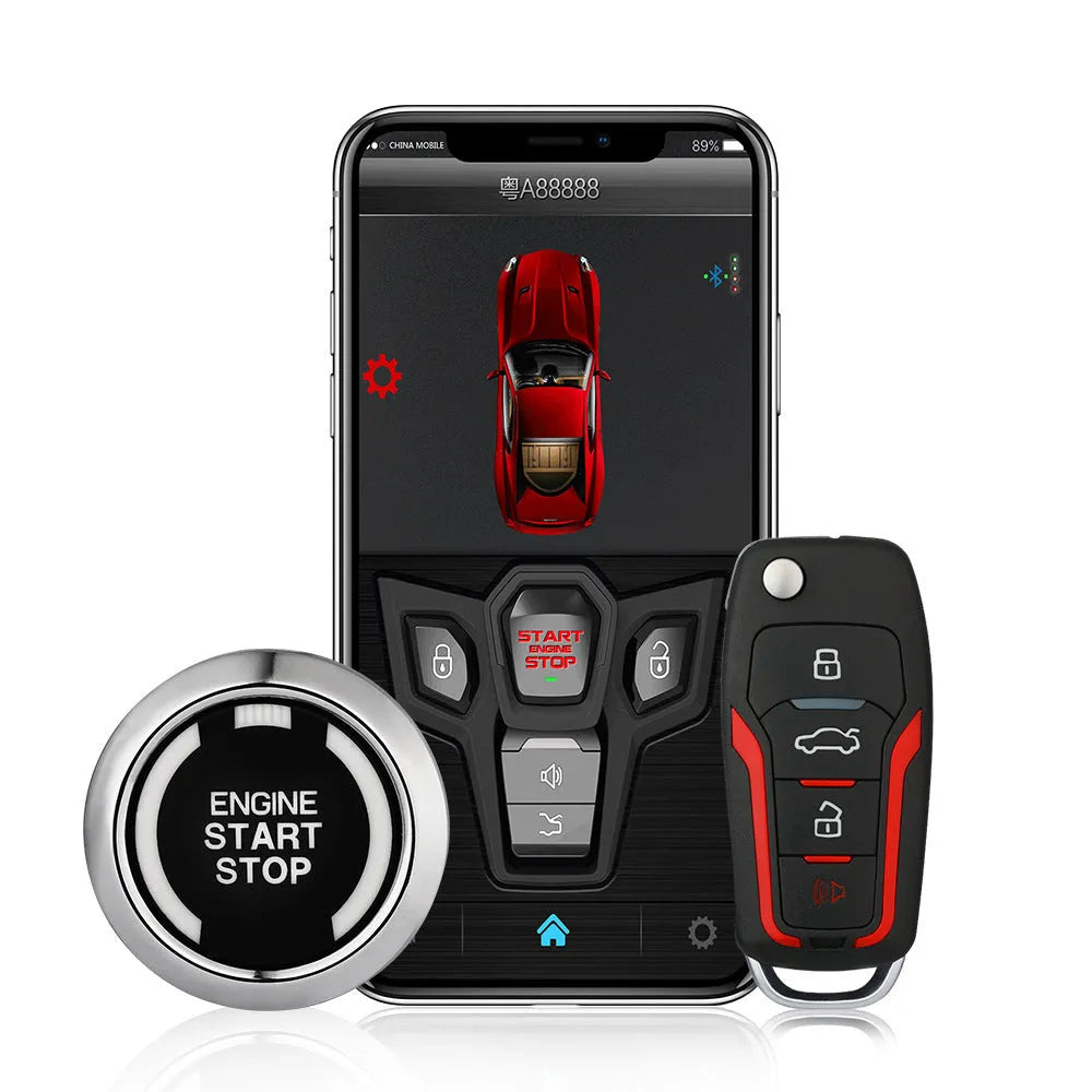 Red and black one-way car alarm system with two remote controls for 3000 metre vehicle security
