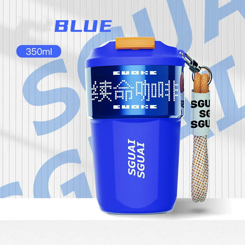 Japanese-style portable stainless steel coffee cup in blue, grey, orange, white, or purple