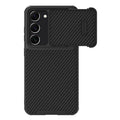 Black Samsung S23 Ultra mobile phone case with lens cover protection