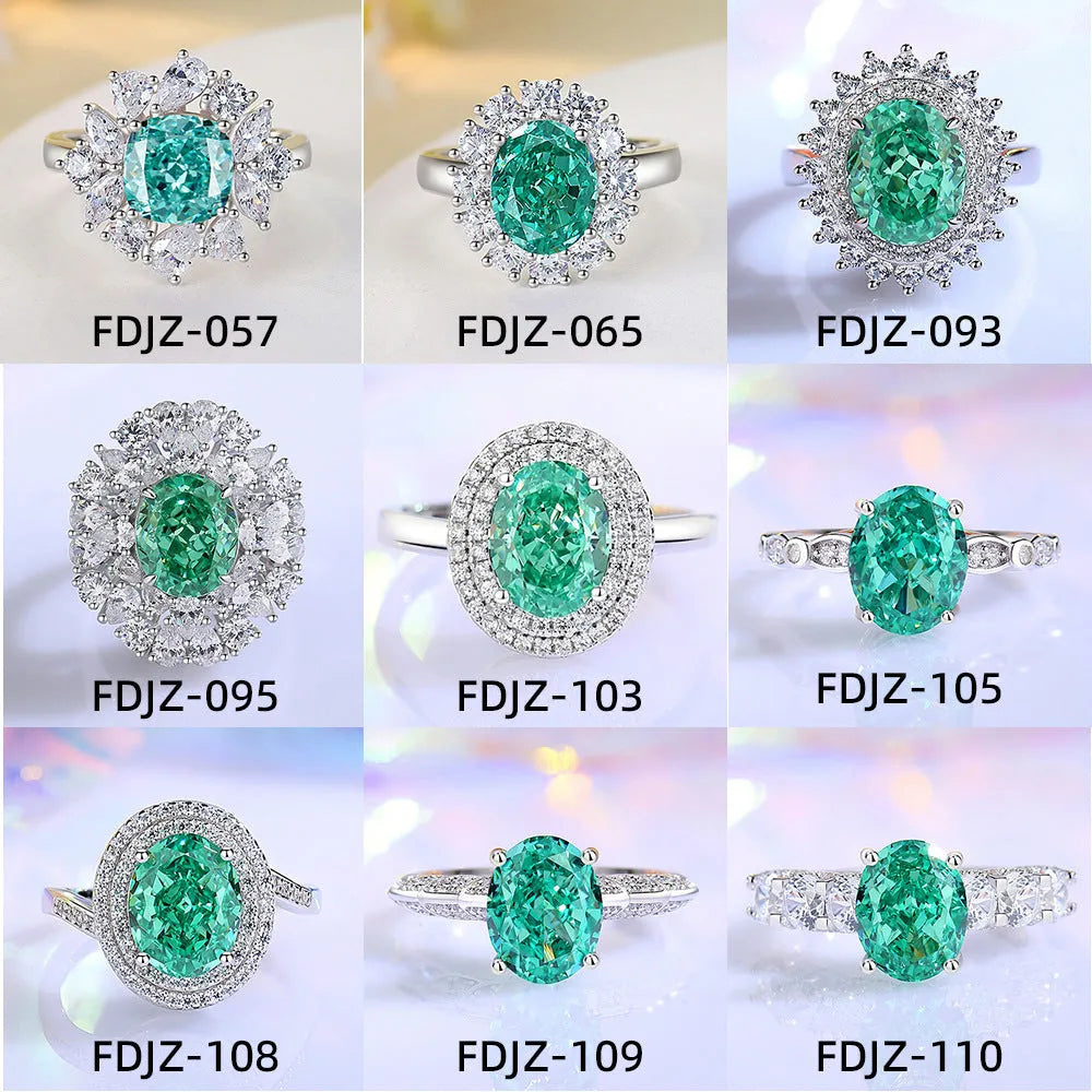 S925 sterling silver emerald ring with inlaid high carbon diamonds in a geometric Palaibahao design on a model's finger.