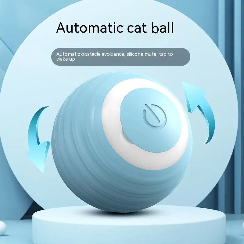 Blue automatic moving cat toy ball with silicone texture on floor