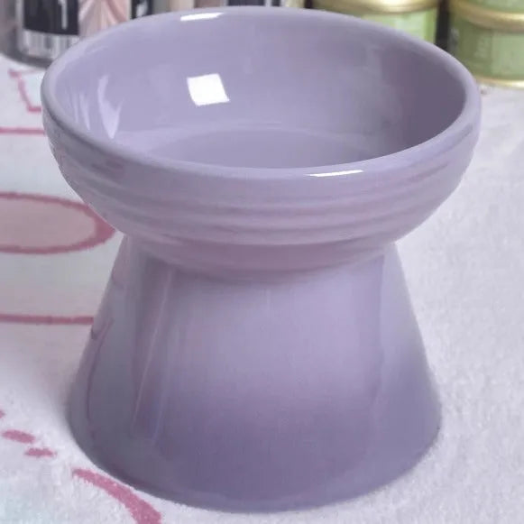 High-foot ceramic pet bowl with chin protector and anti-tumble base design