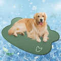 Ice silk dog cooling mat with simple dog head design in light grey, showing non-slip base and rectangular shape.