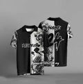 Black loose-fit men's t-shirt featuring a 3D digitally printed graphic on the front.