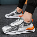 Men's grey and black breathable mesh casual running shoes with a round toe and EVA sole