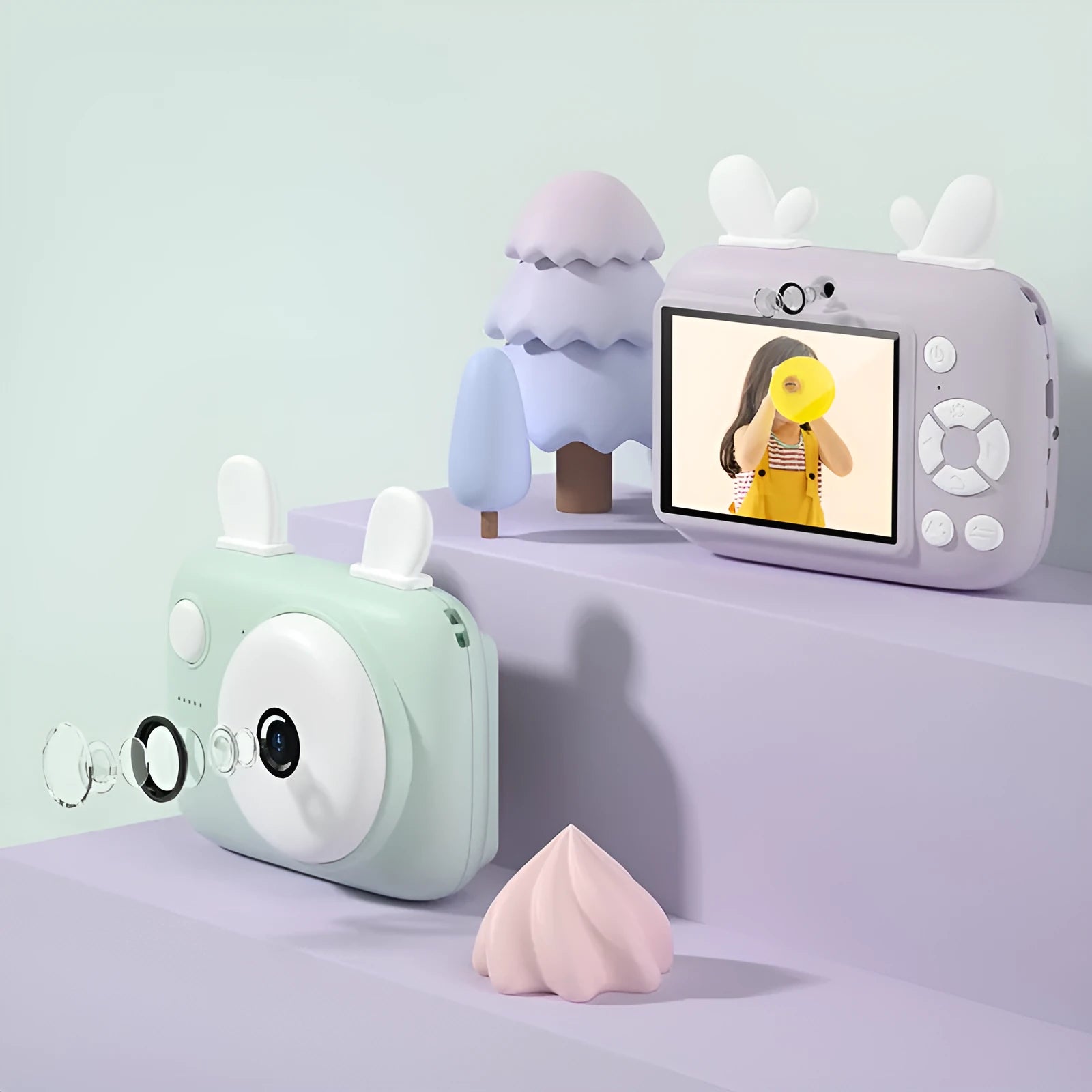 A2 Kids Photo Camera Macaron Mini SLR Body with 2.4 inch screen and dual lenses in green pink purple or red