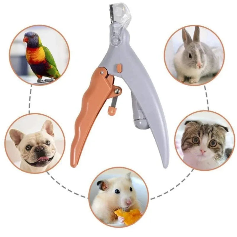 Yellow pet nail clipper with LED light and magnifier for dog and cat grooming