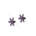Purple flower-shaped earrings in lightweight alloy metal with electroplated finish