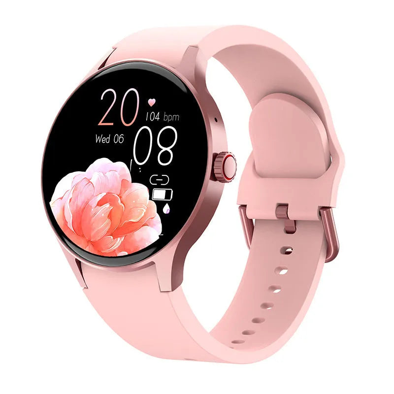 Smart watch with blood glucose monitoring on wrist showing AMOLED display with health metrics