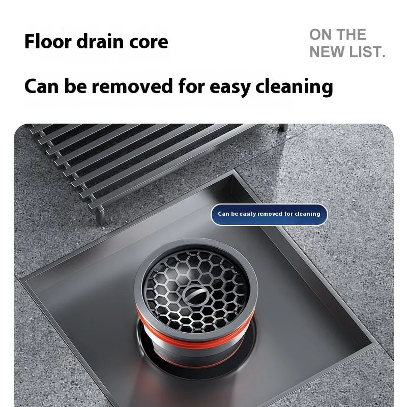 Gun grey 304 stainless steel courtyard deodorant floor drain measuring 15x15 cm