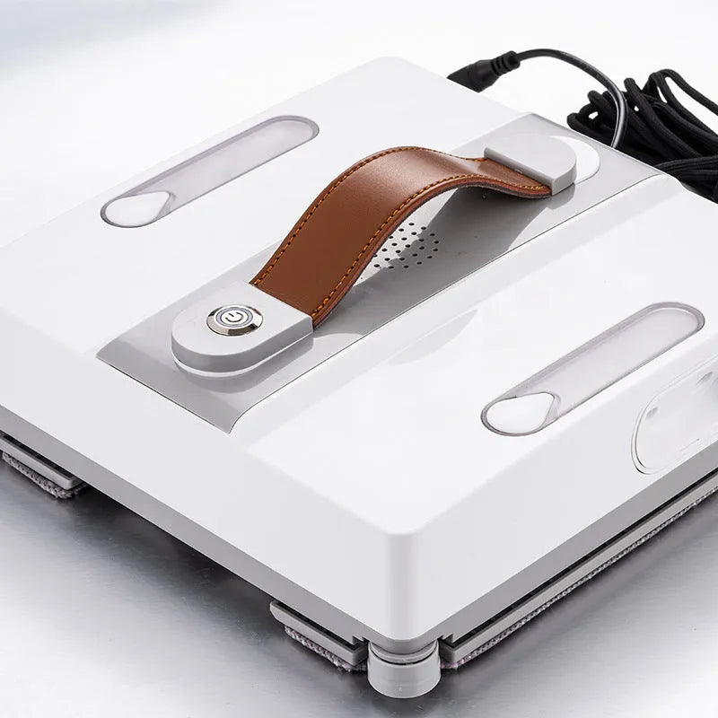 White high-rise window cleaning robot with water spray functionality