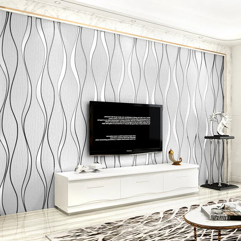 Curved stripe pattern 3D background wallpaper in non-woven fabric with deerskin velvet finish