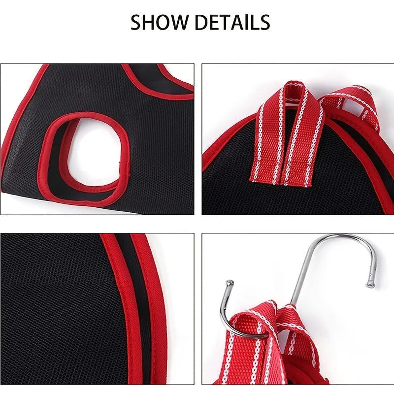 Pet grooming hammock restraint bag hanging with adjustable straps for nail trimming and bathing procedures
