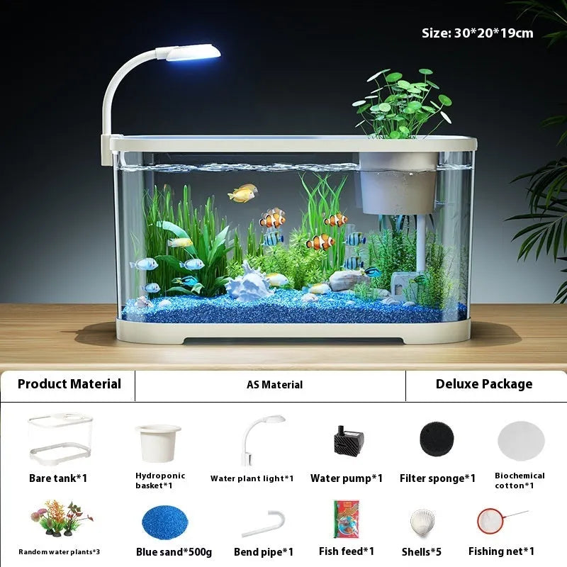 Desktop smart fish tank with integrated filter system in luxury black or white finish
