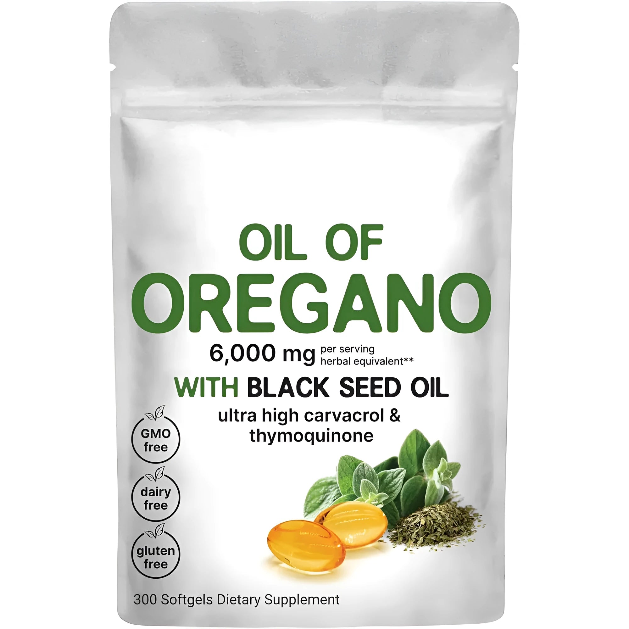 Pack of Butter Black Seed Oil Soft Capsules dietary supplement, showing 180 or 300 tablet options.