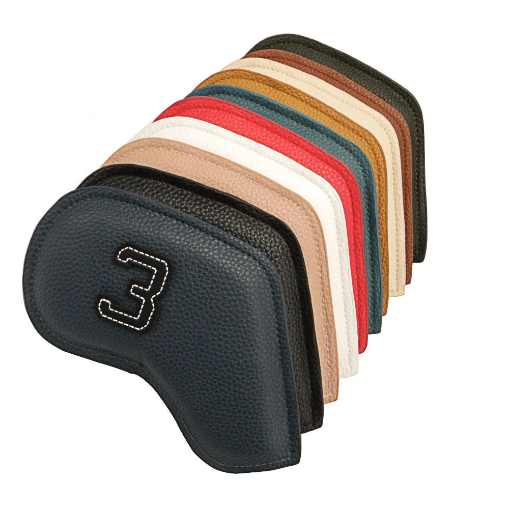 10-piece set of PU golf club head covers with minimalist digital printing design