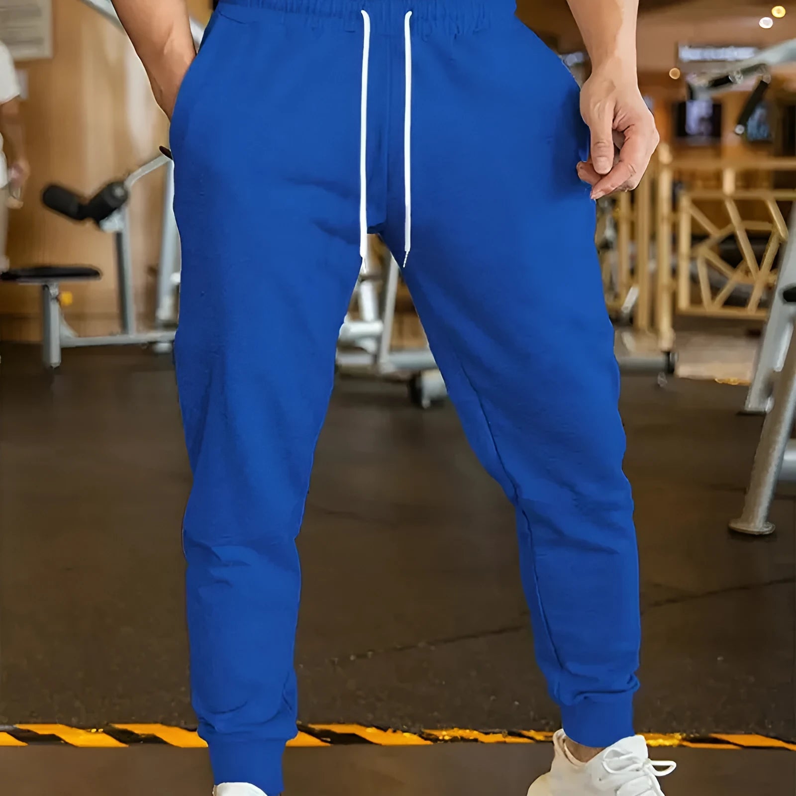Men's loose-fit casual trousers with elastic lace waistband in a choice of three colours.