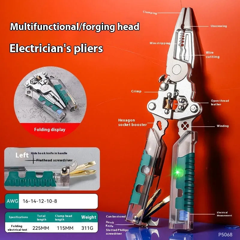 Thickened electric pointed pliers wire stripper body with Luo Ni steel cutting edge and rust prevention, available in 215mm and 225mm lengths.