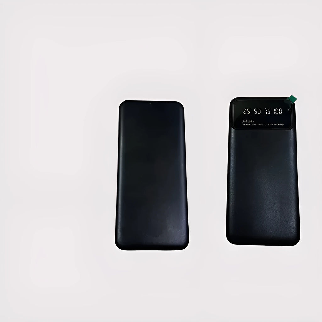 Black ultra-thin 10000mAh power bank with creative design measuring 67x14x140mm