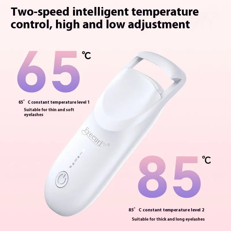 Plastic electric heating eyelash curler with USB cable in cream white, maca pink, or vanilla apricot colour