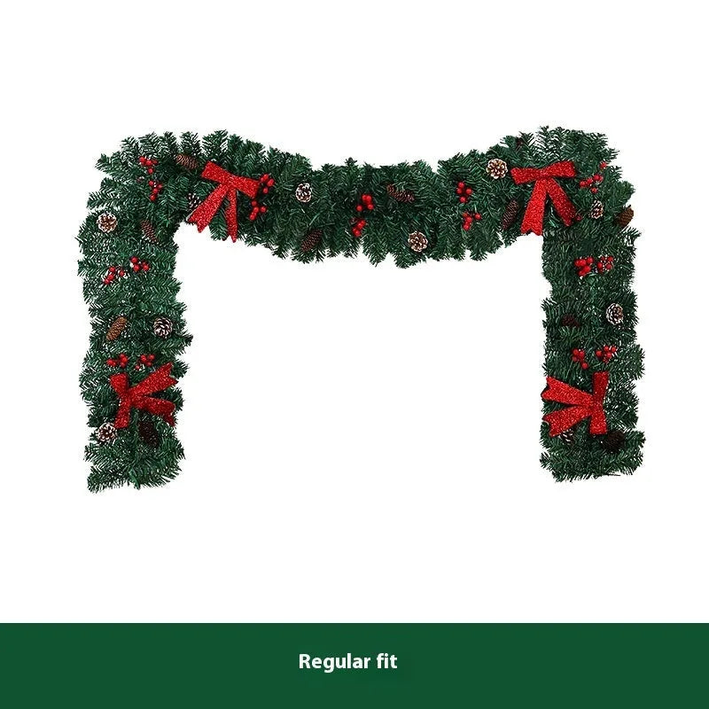 European style PVC Christmas cane decoration with rattan design, pine cones and decorative bow