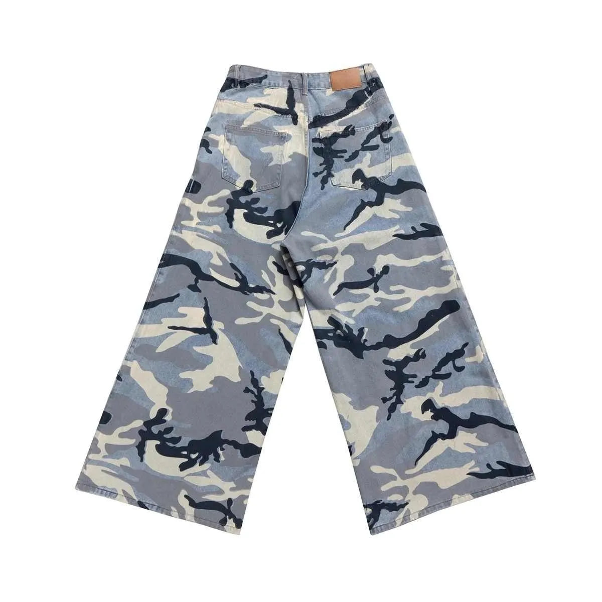 Snow camouflage blue jeans with loose fit and micro-elastic denim fabric