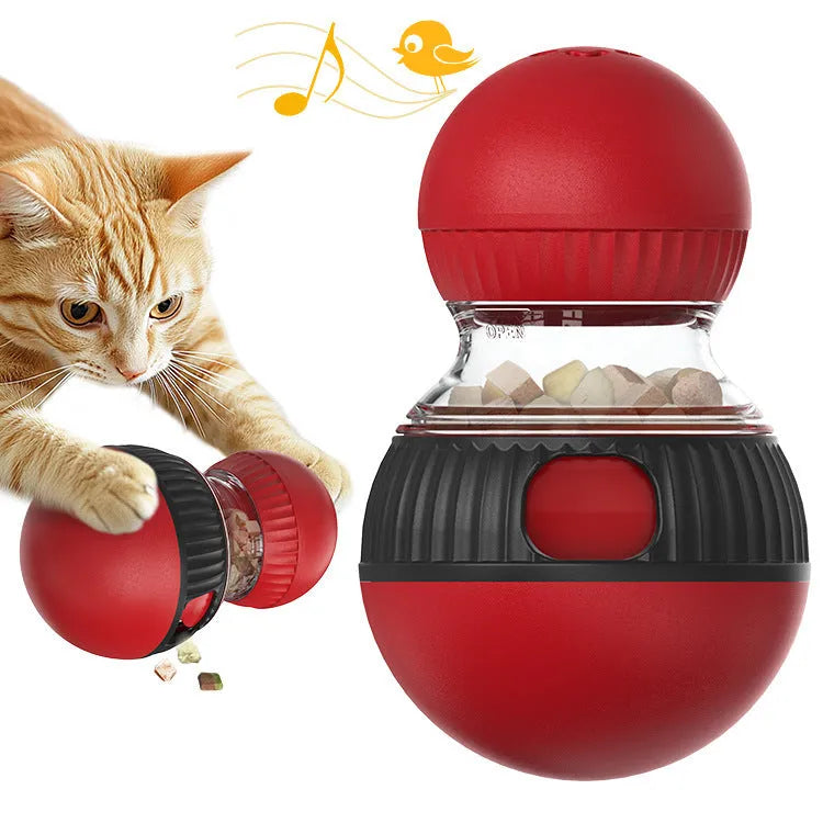 Rotating plastic cat toy with super ball colour and food dropping mechanism